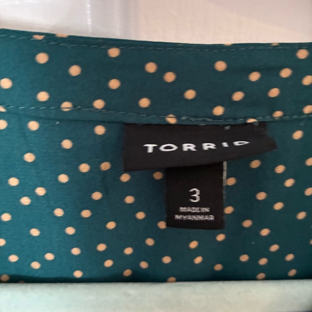 Torrid Teal Dotted Blouse - Picture 5 of 13